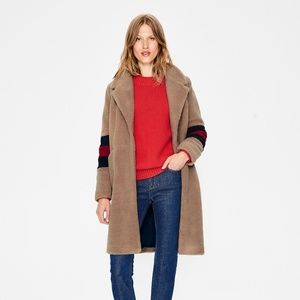 Boden Hereford Teddy Bear Coat - Tan with Stripes at Elbows - Worn Once - Size 6